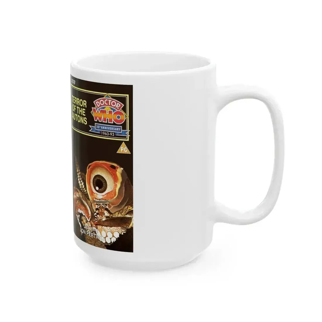 DOCTOR WHO TERROR OF THE AUTONS JON PERTWEE (VHS COVER) - White Coffee Mug - Go Mug Yourself