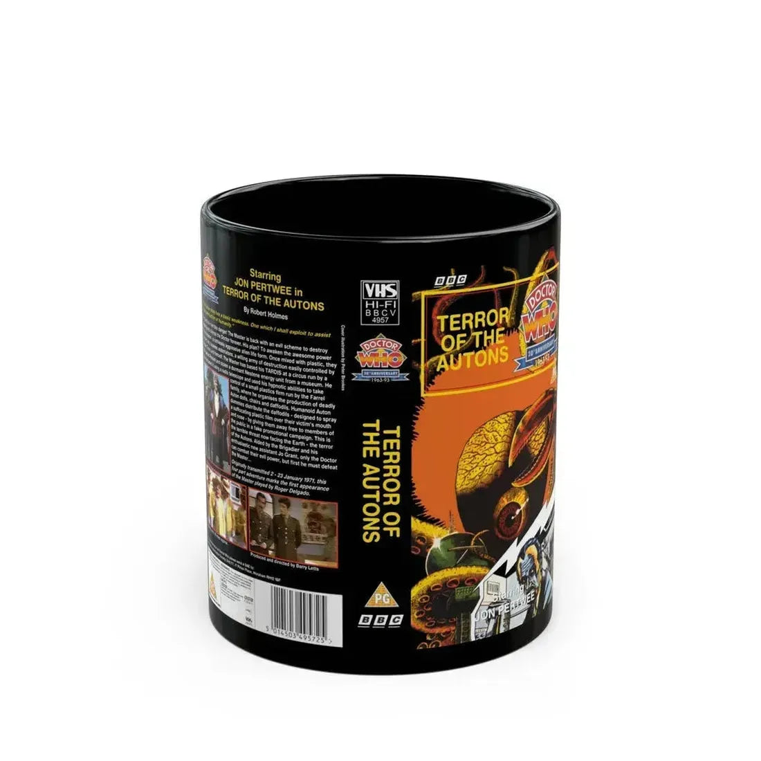 DOCTOR WHO TERROR OF THE AUTONS (VHS COVER) - Black Coffee Mug 11oz - Go Mug Yourself