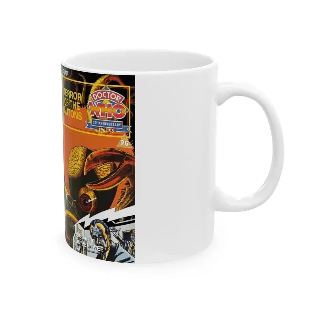 DOCTOR WHO TERROR OF THE AUTONS (VHS COVER) - White Coffee Mug - Go Mug Yourself
