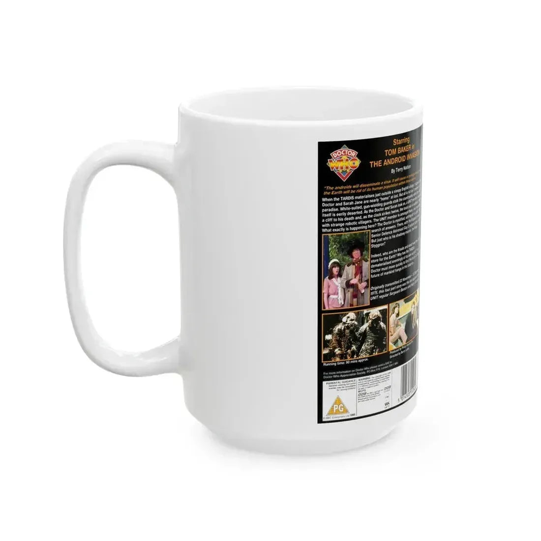 DOCTOR WHO THE ANDROID INVASION (VHS COVER) - White Coffee Mug - Go Mug Yourself