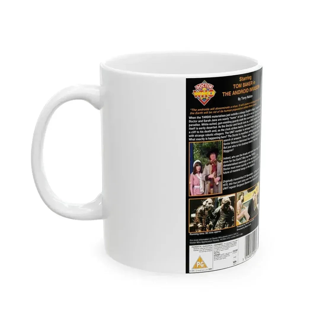 DOCTOR WHO THE ANDROID INVASION (VHS COVER) - White Coffee Mug - Go Mug Yourself