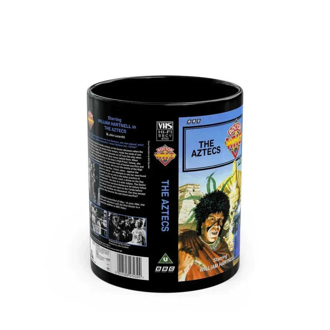 DOCTOR WHO THE AZTECS WILLIAM HARTNELL (VHS COVER) - Black Coffee Mug 11oz - Go Mug Yourself