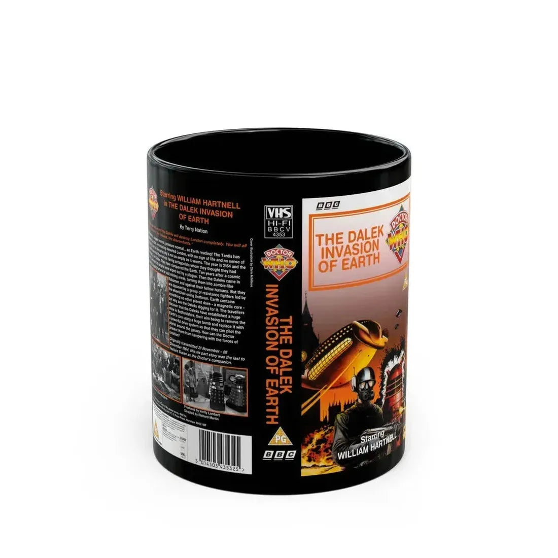 DOCTOR WHO THE DALEK INVASION OF EARTH (VHS COVER) - Black Coffee Mug 11oz - Go Mug Yourself