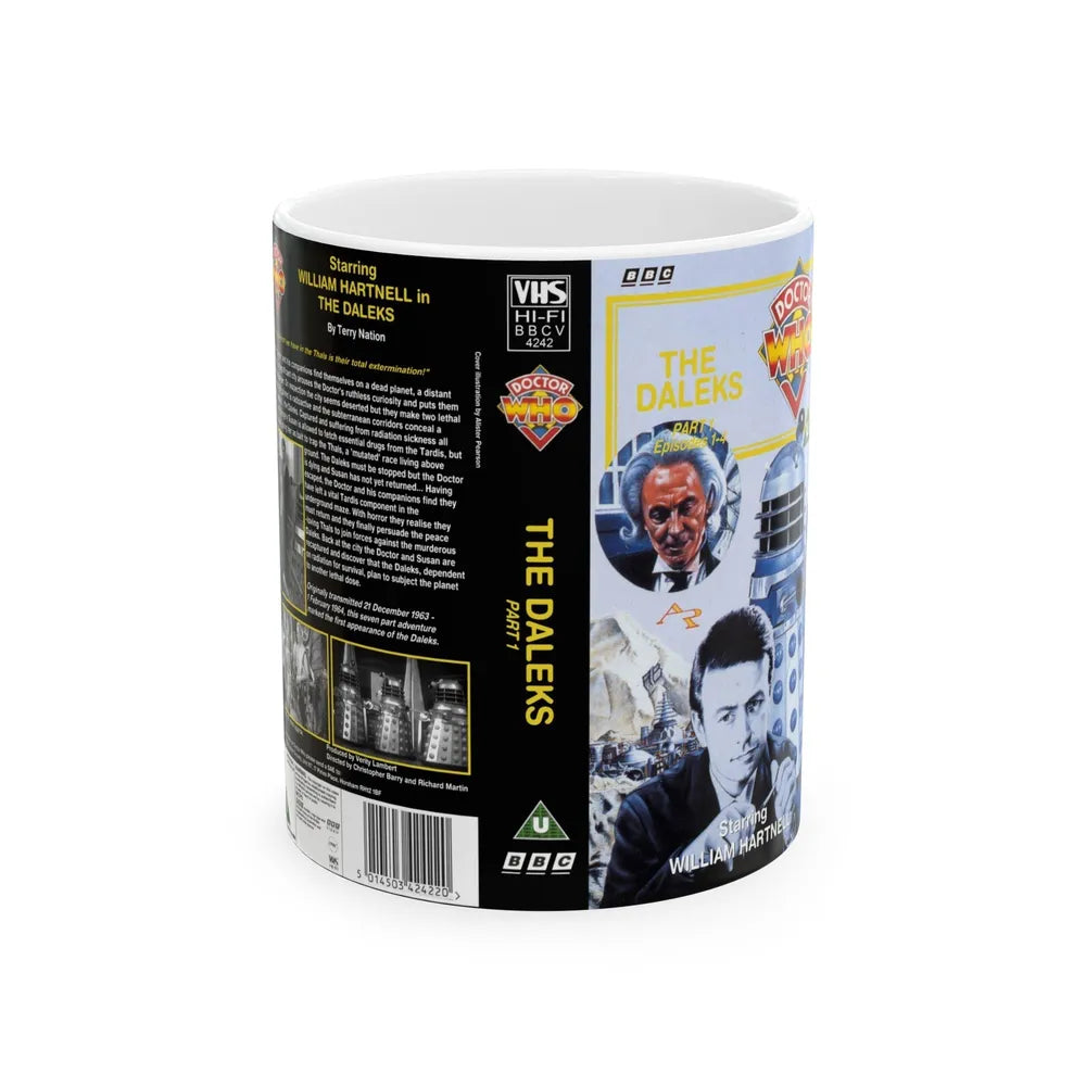 DOCTOR WHO THE DALEKS (VHS COVER) - White Coffee Mug-11oz-Go Mug Yourself