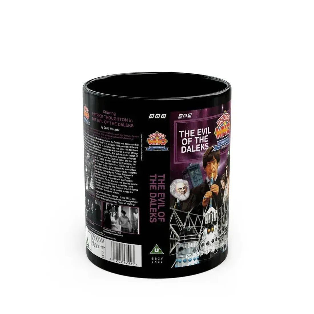 DOCTOR WHO THE EVIL OF THE DALEKS PATRICK TROUGHTON (VHS COVER) - Black Coffee Mug 11oz - Go Mug Yourself