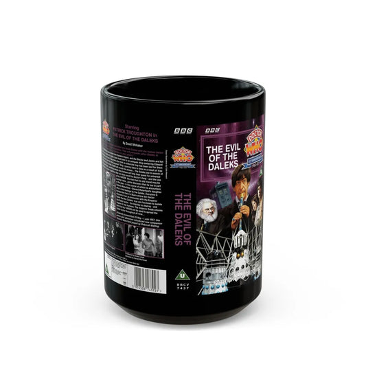 DOCTOR WHO THE EVIL OF THE DALEKS PATRICK TROUGHTON (VHS COVER) - Black Coffee Mug-15oz-Go Mug Yourself