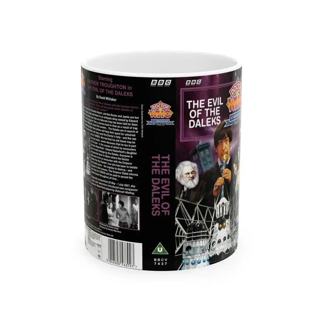 DOCTOR WHO THE EVIL OF THE DALEKS PATRICK TROUGHTON (VHS COVER) - White Coffee Mug 11oz - Go Mug Yourself