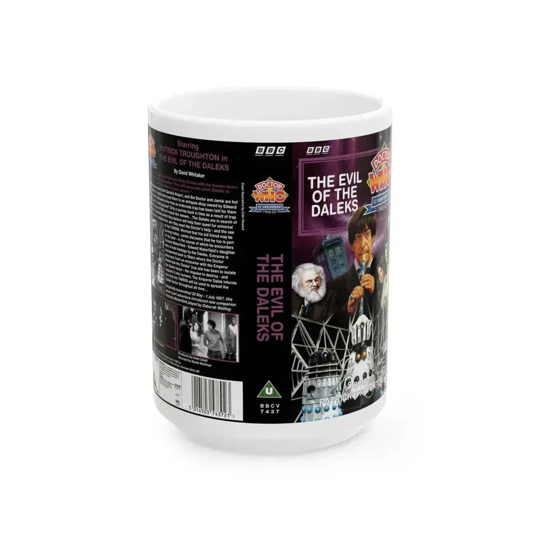 DOCTOR WHO THE EVIL OF THE DALEKS PATRICK TROUGHTON (VHS COVER) - White Coffee Mug 15oz - Go Mug Yourself