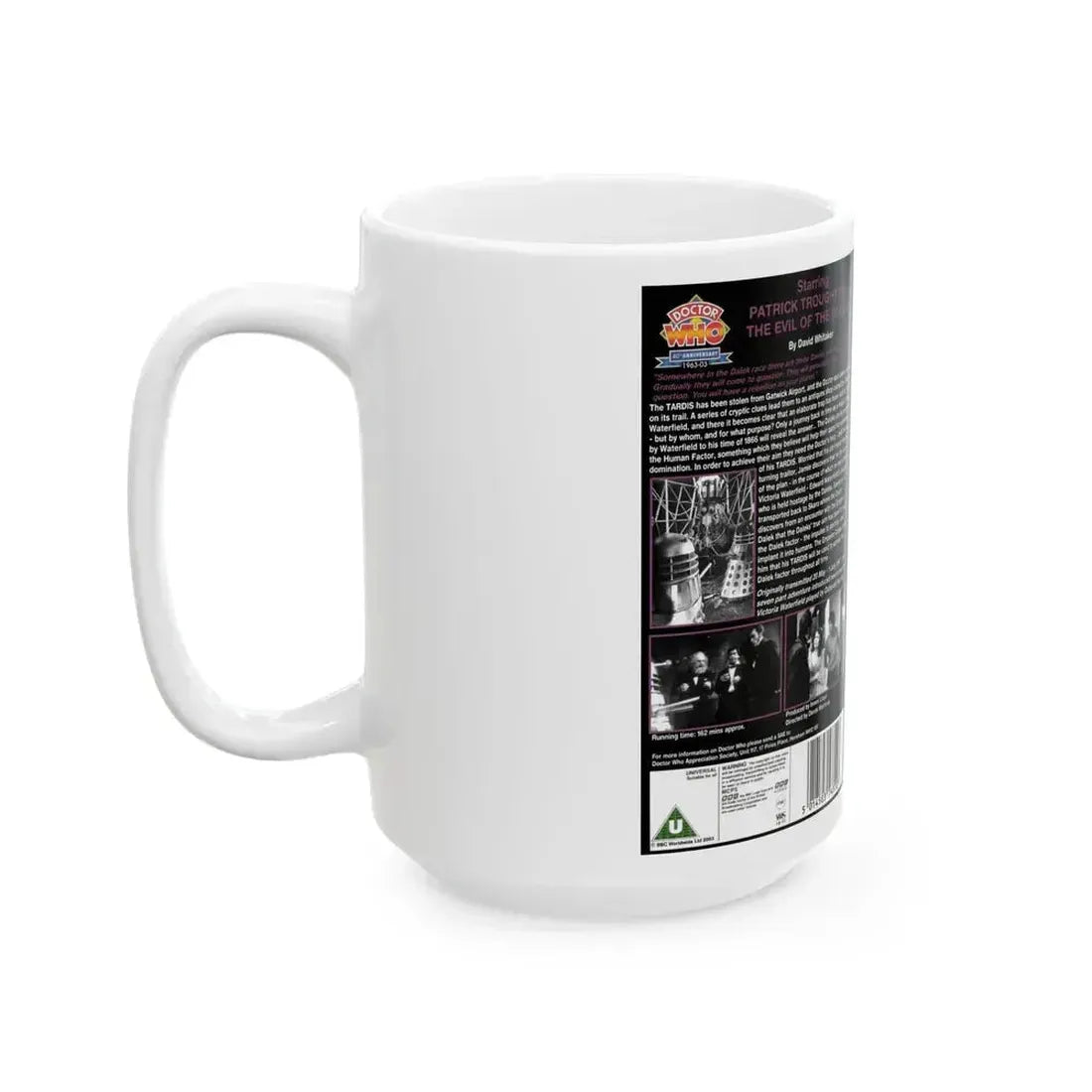 DOCTOR WHO THE EVIL OF THE DALEKS PATRICK TROUGHTON (VHS COVER) - White Coffee Mug - Go Mug Yourself