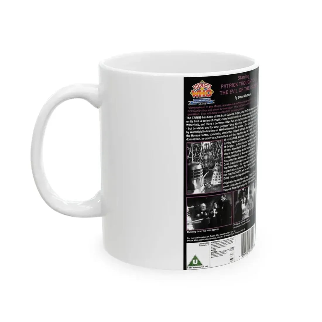 DOCTOR WHO THE EVIL OF THE DALEKS PATRICK TROUGHTON (VHS COVER) - White Coffee Mug - Go Mug Yourself