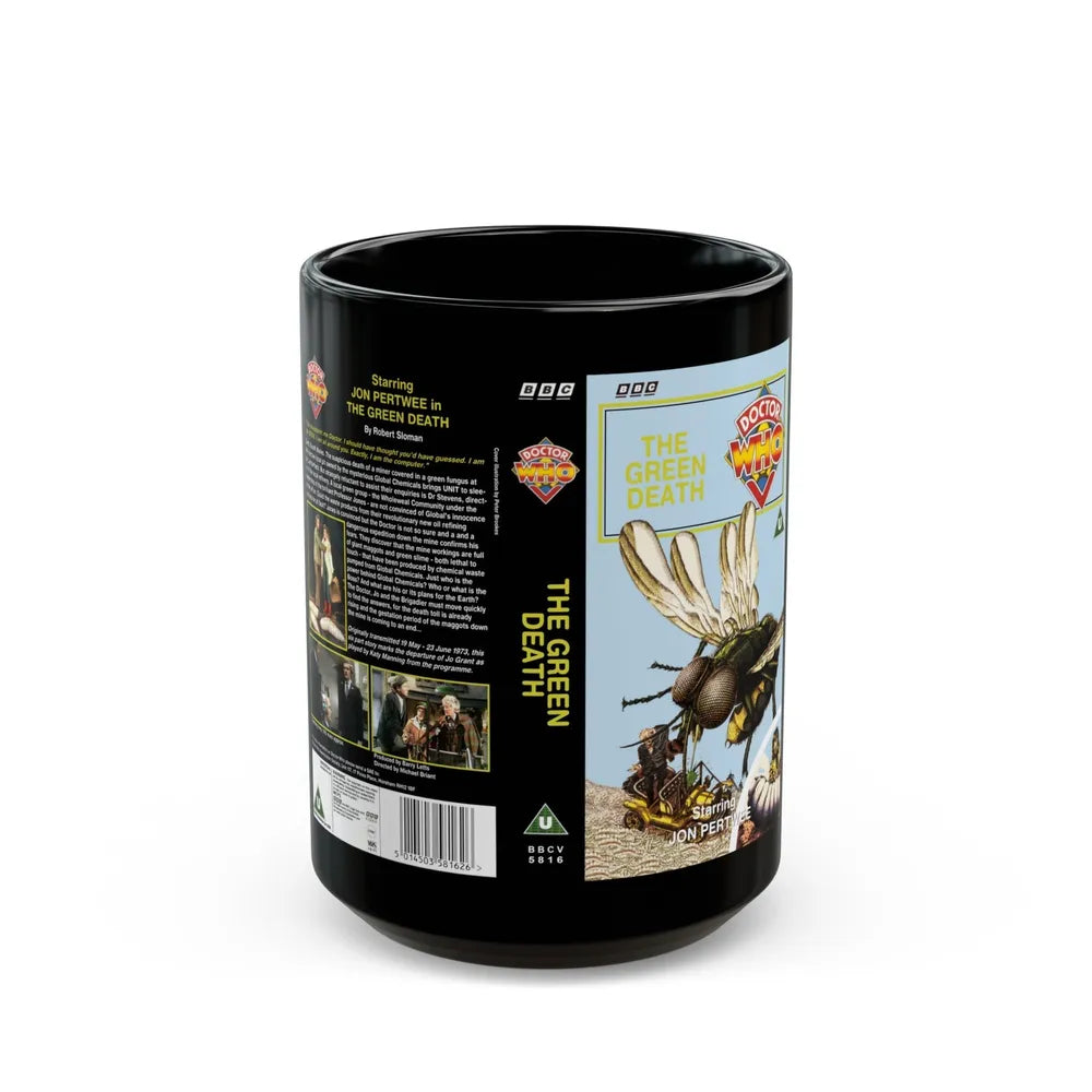 DOCTOR WHO THE GREEN DEATH JON PERTWEE (VHS COVER) - Black Coffee Mug-15oz-Go Mug Yourself