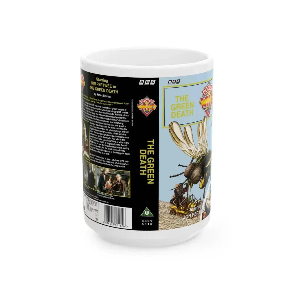 DOCTOR WHO THE GREEN DEATH JON PERTWEE (VHS COVER) - White Coffee Mug 15oz - Go Mug Yourself