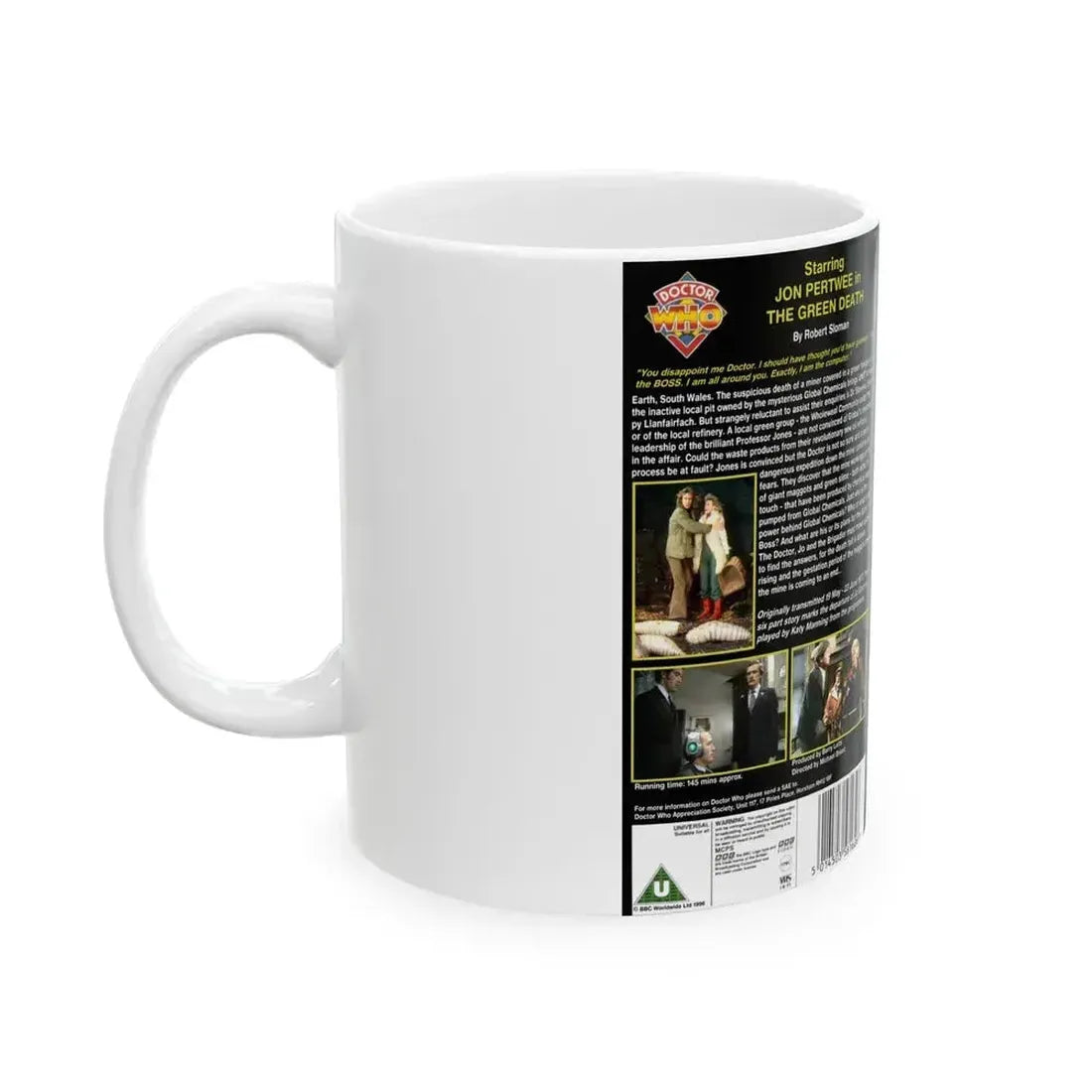 DOCTOR WHO THE GREEN DEATH JON PERTWEE (VHS COVER) - White Coffee Mug - Go Mug Yourself