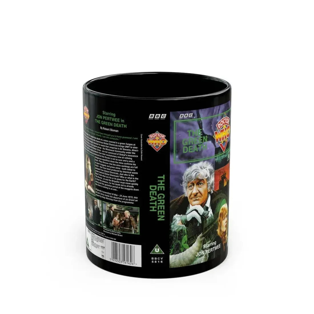 DOCTOR WHO THE GREEN DEATH (VHS COVER) - Black Coffee Mug 11oz - Go Mug Yourself