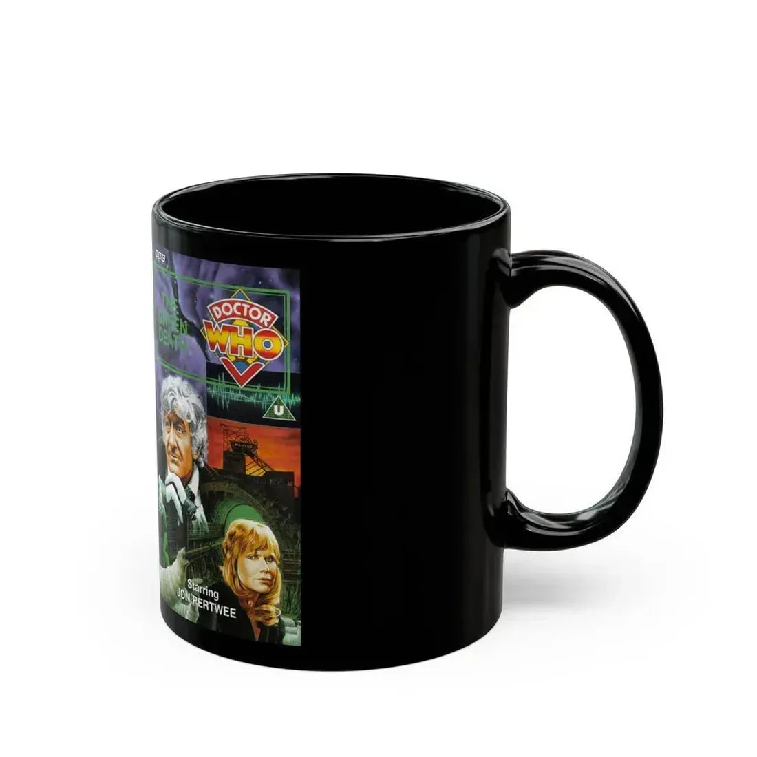 DOCTOR WHO THE GREEN DEATH (VHS COVER) - Black Coffee Mug - Go Mug Yourself