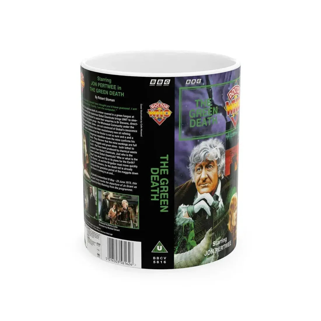 DOCTOR WHO THE GREEN DEATH (VHS COVER) - White Coffee Mug 11oz - Go Mug Yourself