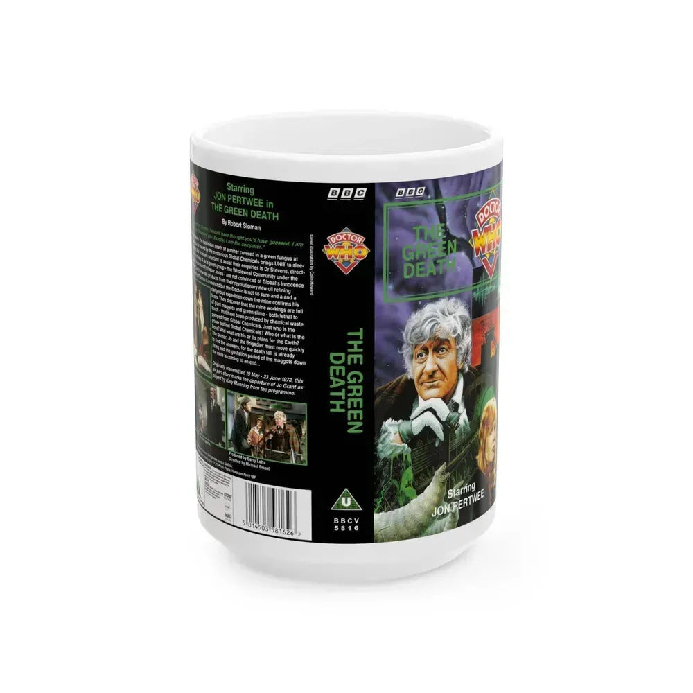 DOCTOR WHO THE GREEN DEATH (VHS COVER) - White Coffee Mug 15oz - Go Mug Yourself
