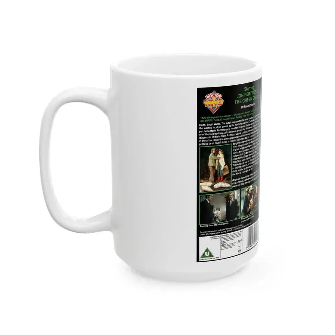DOCTOR WHO THE GREEN DEATH (VHS COVER) - White Coffee Mug - Go Mug Yourself