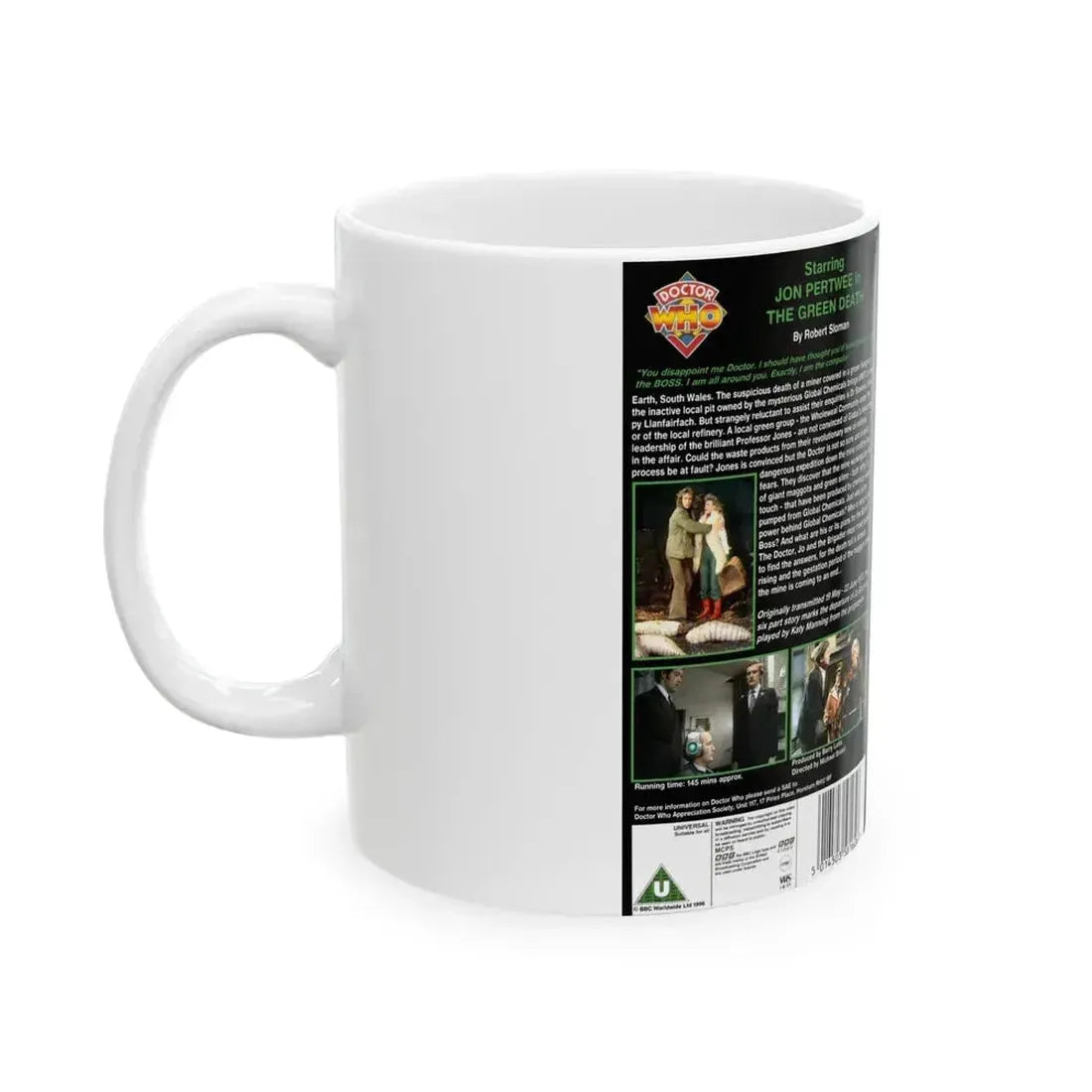 DOCTOR WHO THE GREEN DEATH (VHS COVER) - White Coffee Mug - Go Mug Yourself