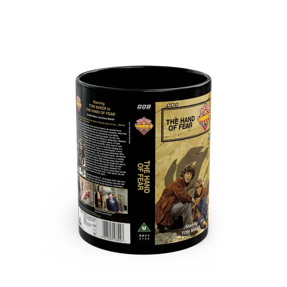 DOCTOR WHO THE HAND OF FEAR TOM BAKER (VHS COVER) - Black Coffee Mug-11oz-Go Mug Yourself