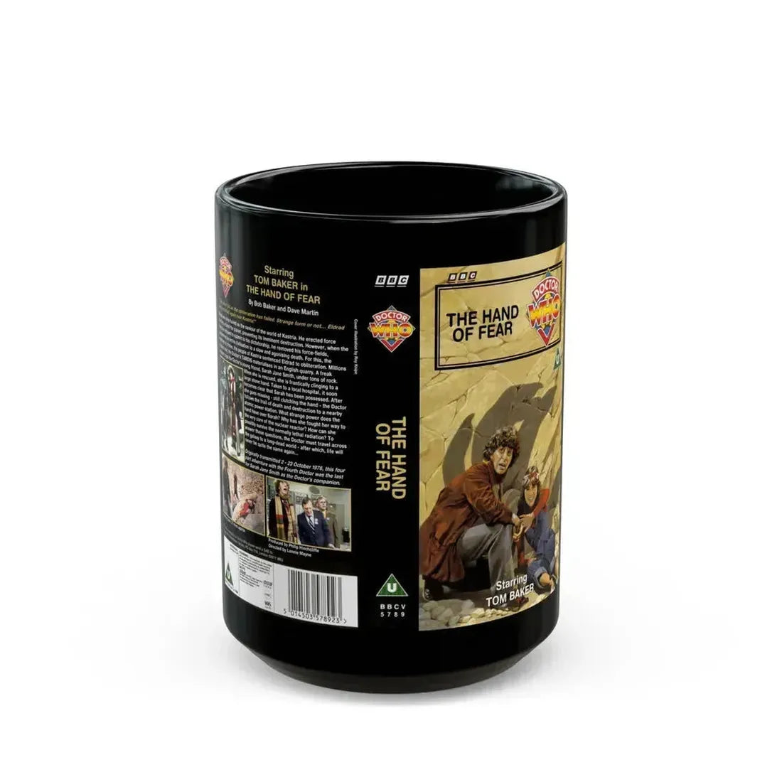 DOCTOR WHO THE HAND OF FEAR TOM BAKER (VHS COVER) - Black Coffee Mug 15oz - Go Mug Yourself