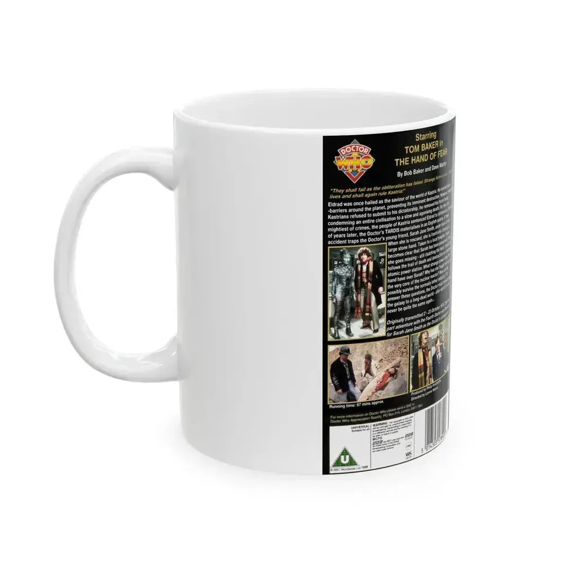DOCTOR WHO THE HAND OF FEAR TOM BAKER (VHS COVER) - White Coffee Mug - Go Mug Yourself