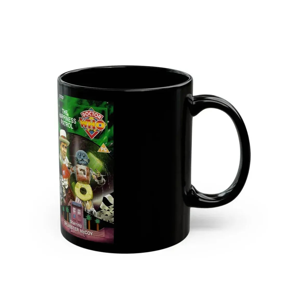 DOCTOR WHO THE HAPPINESS PATROL (VHS COVER) - Black Coffee Mug - Go Mug Yourself