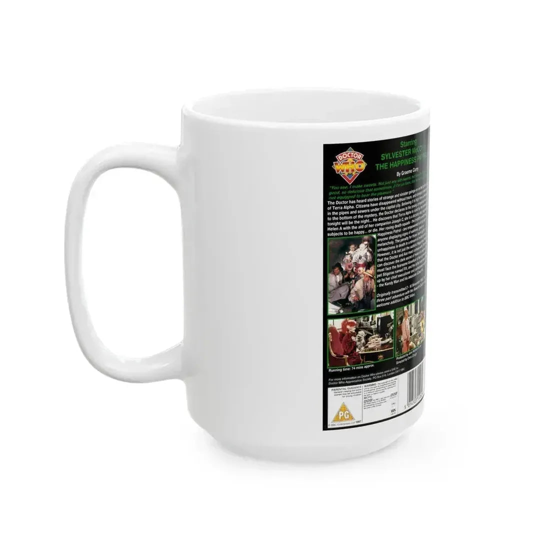 DOCTOR WHO THE HAPPINESS PATROL (VHS COVER) - White Coffee Mug - Go Mug Yourself