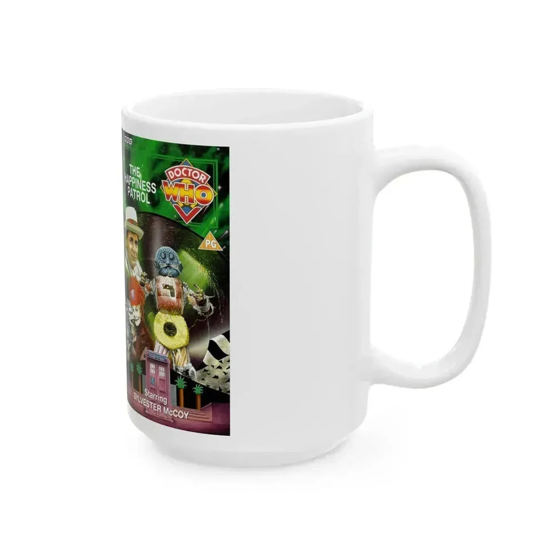 DOCTOR WHO THE HAPPINESS PATROL (VHS COVER) - White Coffee Mug - Go Mug Yourself