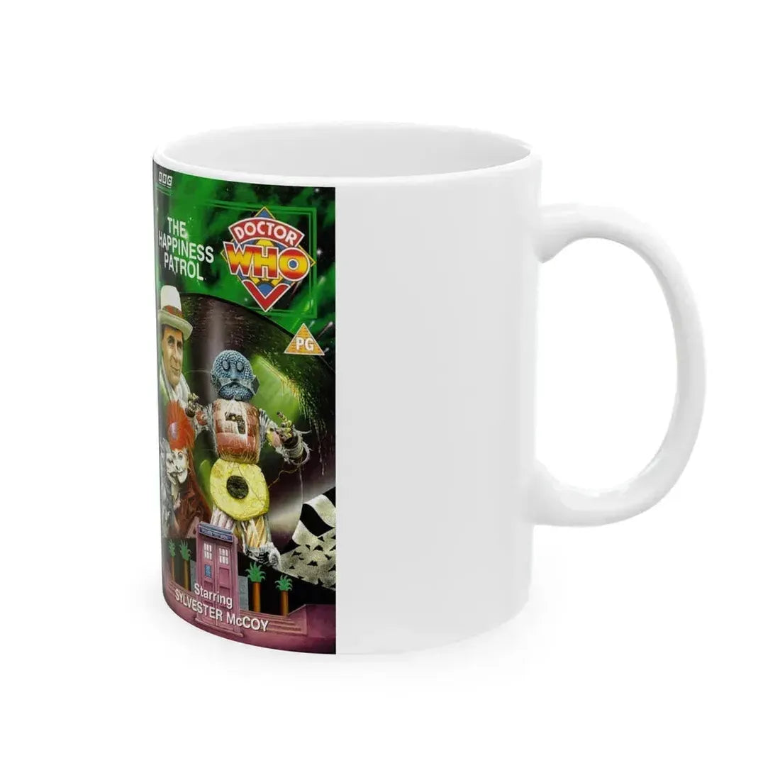 DOCTOR WHO THE HAPPINESS PATROL (VHS COVER) - White Coffee Mug - Go Mug Yourself