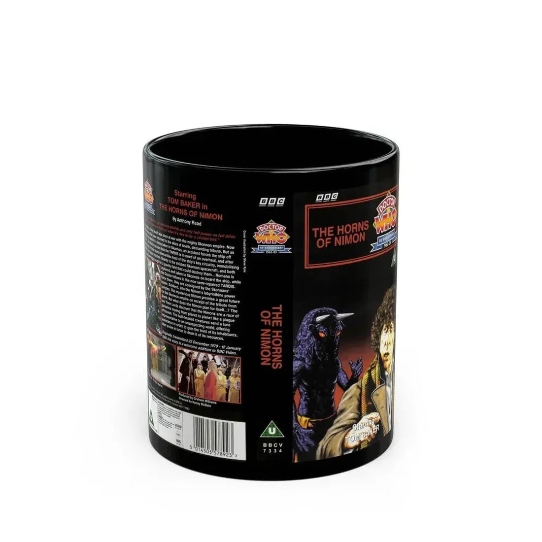 DOCTOR WHO THE HORNS OF NIMON (VHS COVER) - Black Coffee Mug 11oz - Go Mug Yourself