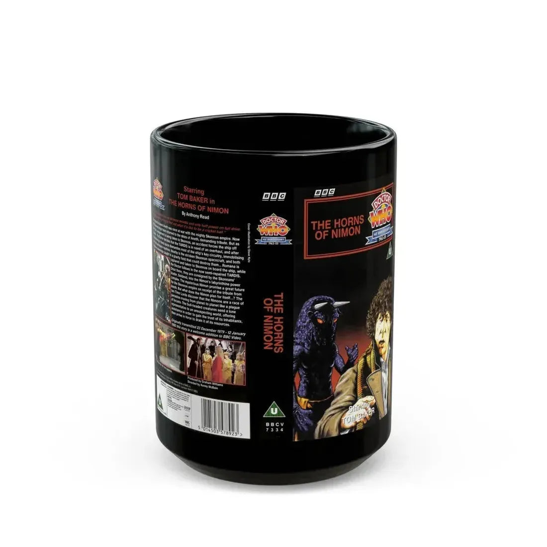 DOCTOR WHO THE HORNS OF NIMON (VHS COVER) - Black Coffee Mug 15oz - Go Mug Yourself