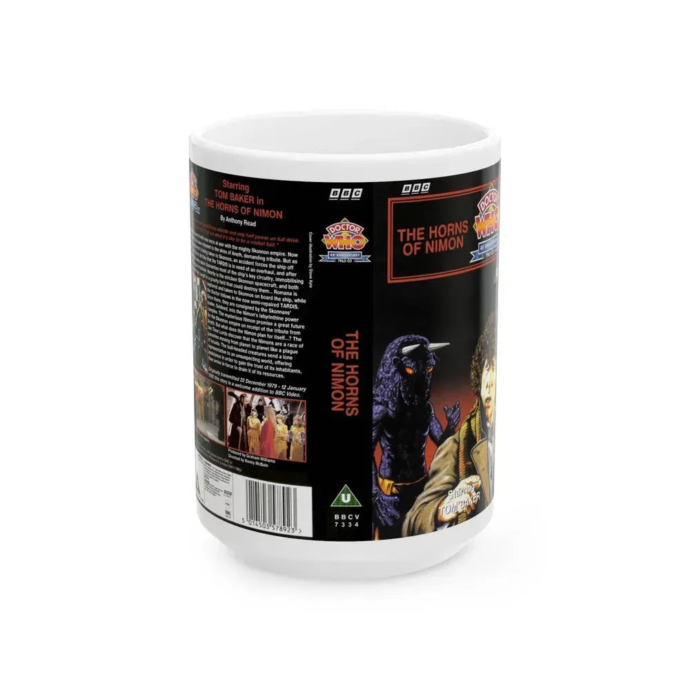 DOCTOR WHO THE HORNS OF NIMON (VHS COVER) - White Coffee Mug 15oz - Go Mug Yourself