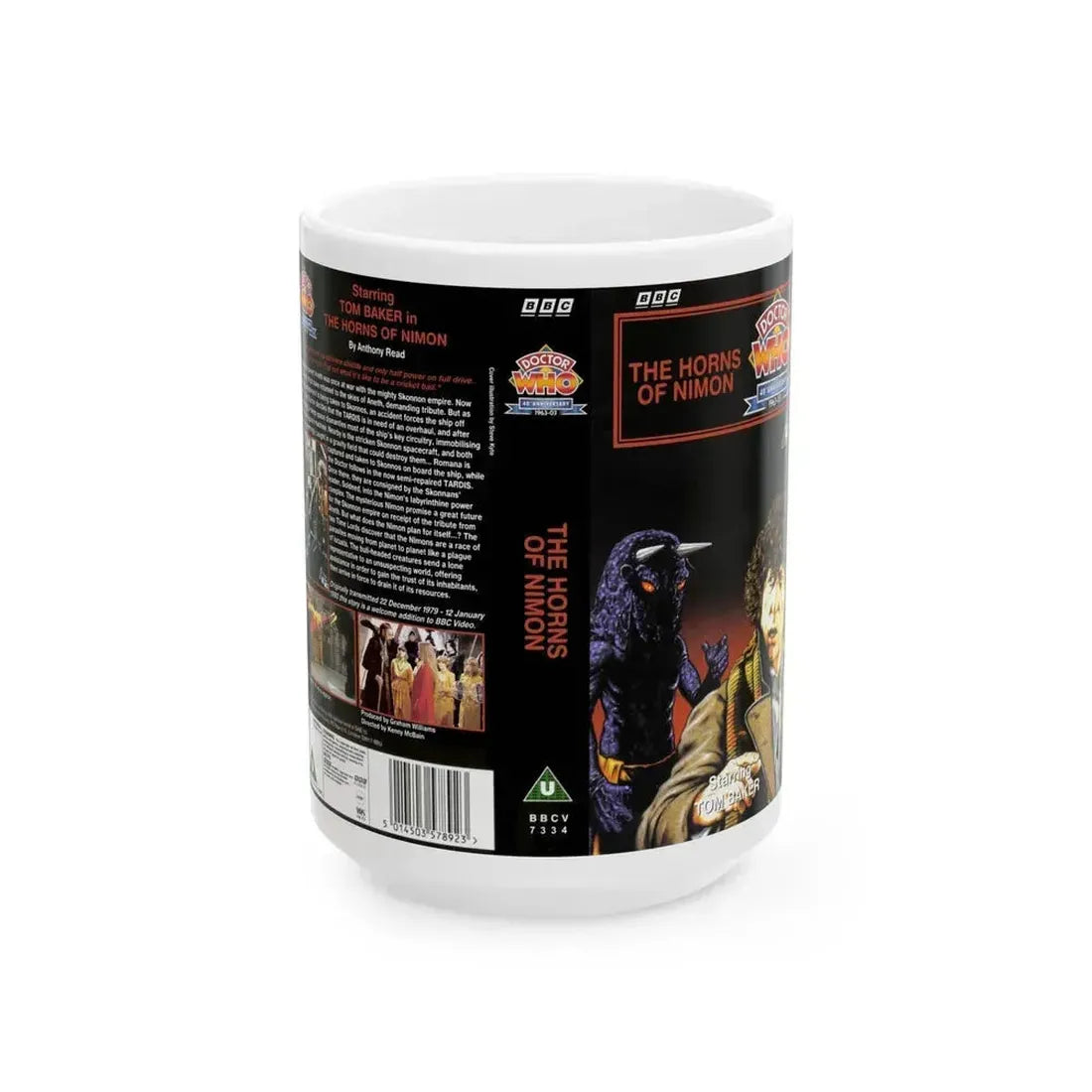 DOCTOR WHO THE HORNS OF NIMON (VHS COVER) - White Coffee Mug 15oz - Go Mug Yourself