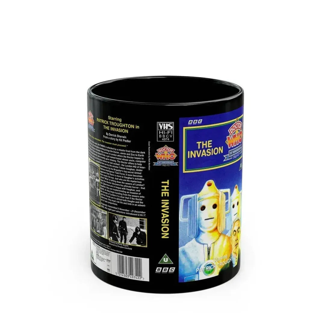 DOCTOR WHO THE INVASION (VHS COVER) - Black Coffee Mug 11oz - Go Mug Yourself