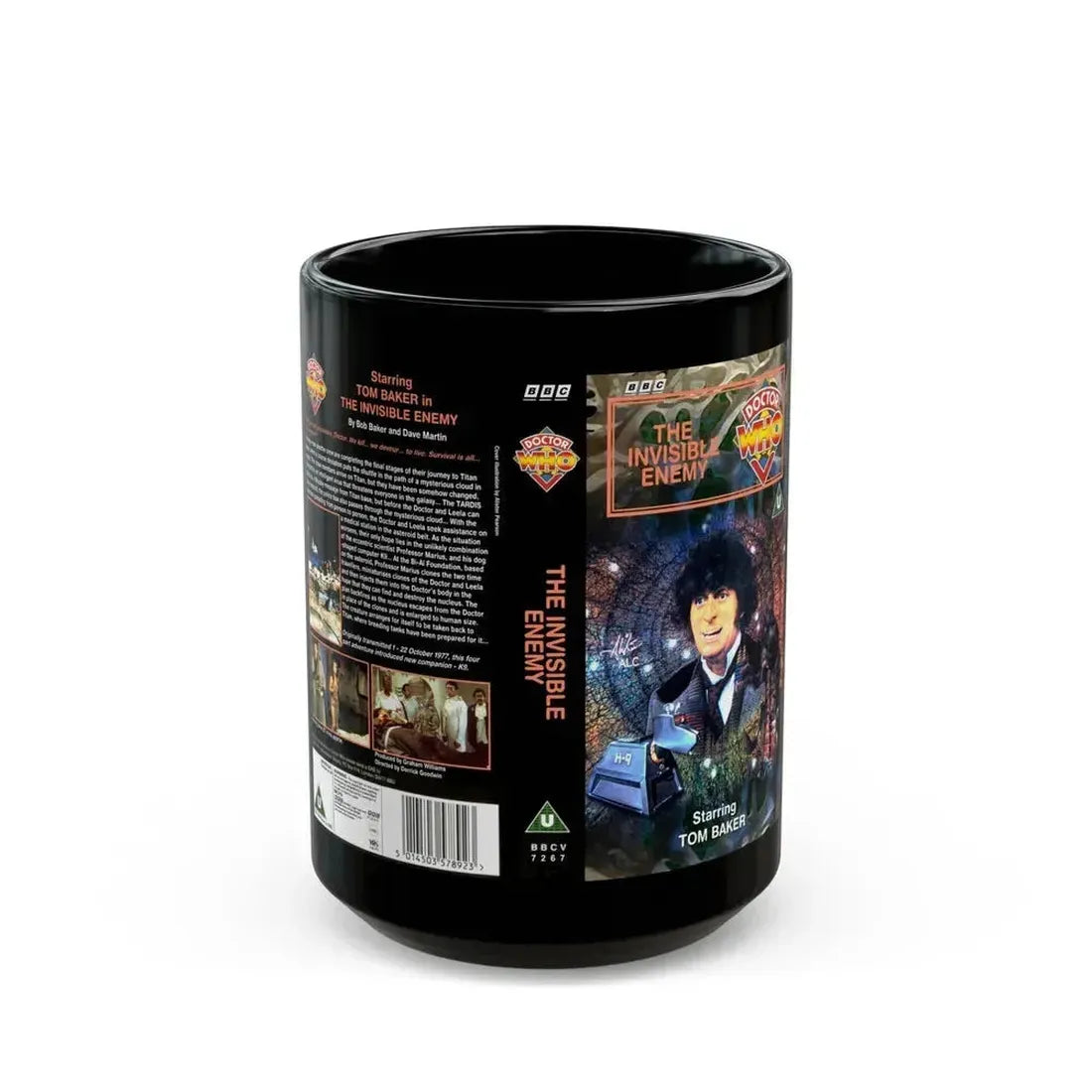 DOCTOR WHO THE INVISIBLE ENEMY (VHS COVER) - Black Coffee Mug 15oz - Go Mug Yourself
