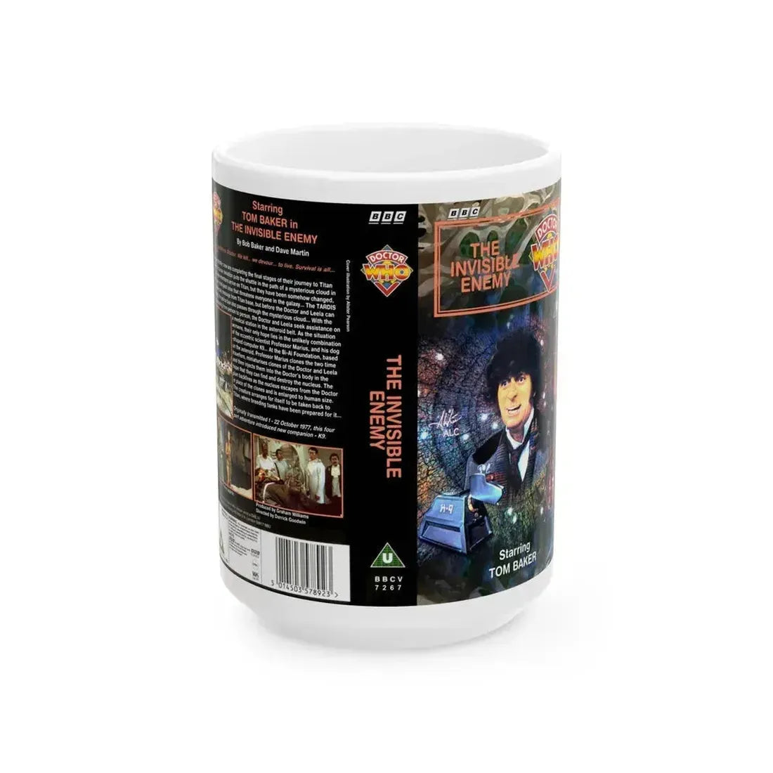 DOCTOR WHO THE INVISIBLE ENEMY (VHS COVER) - White Coffee Mug 15oz - Go Mug Yourself