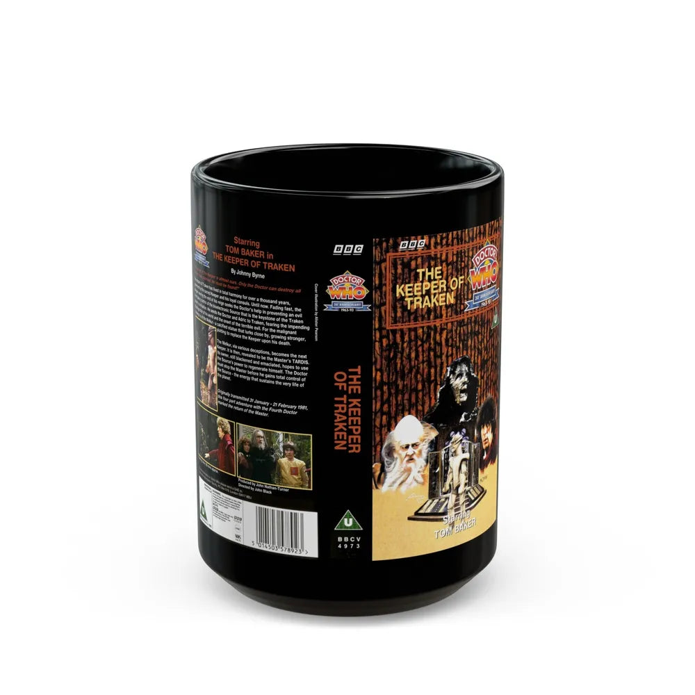 DOCTOR WHO THE KEEPER OF TRAKEN (VHS COVER) - Black Coffee Mug-15oz-Go Mug Yourself