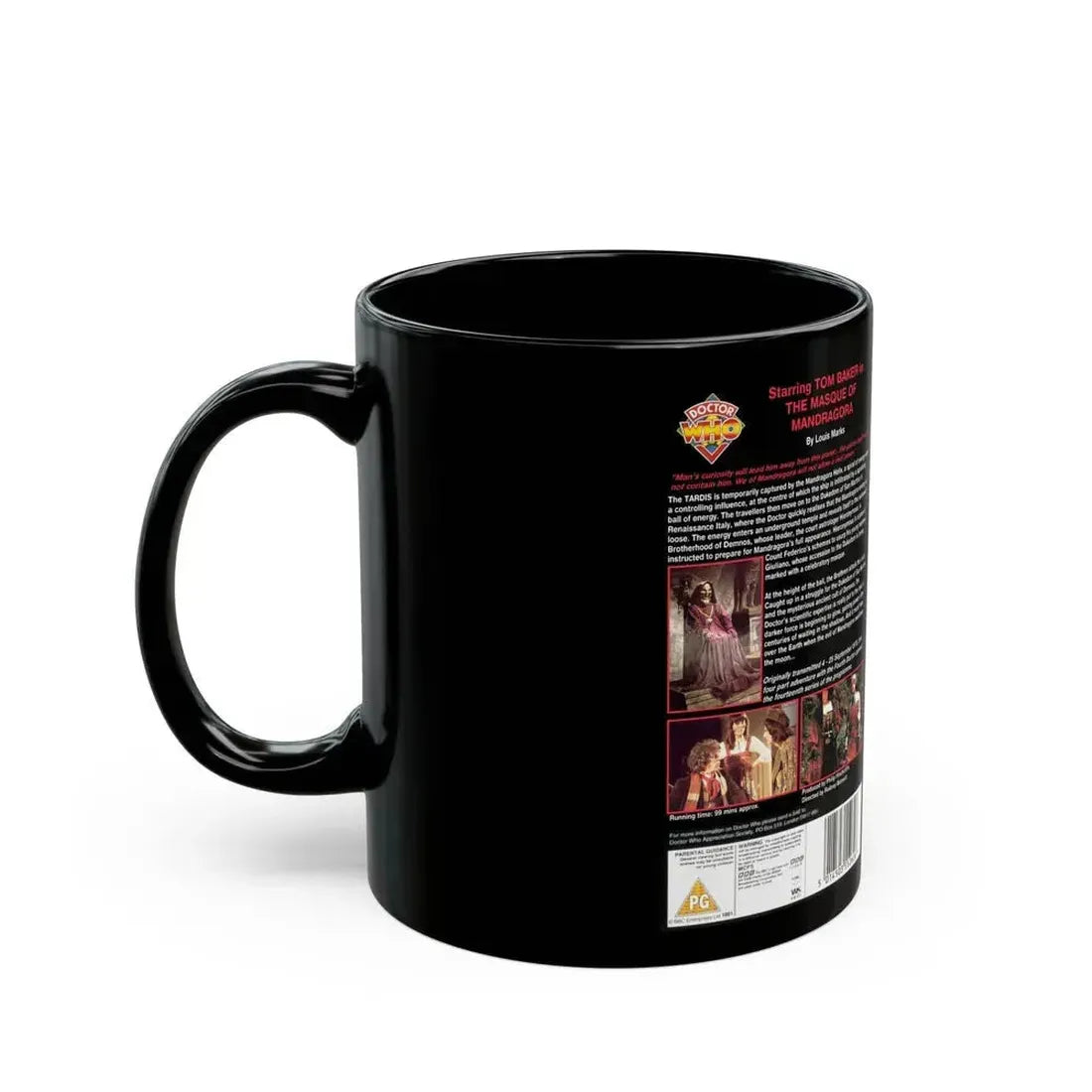 DOCTOR WHO THE MASQUE OF MANDRAGORA TOM BAKER (VHS COVER) - Black Coffee Mug - Go Mug Yourself