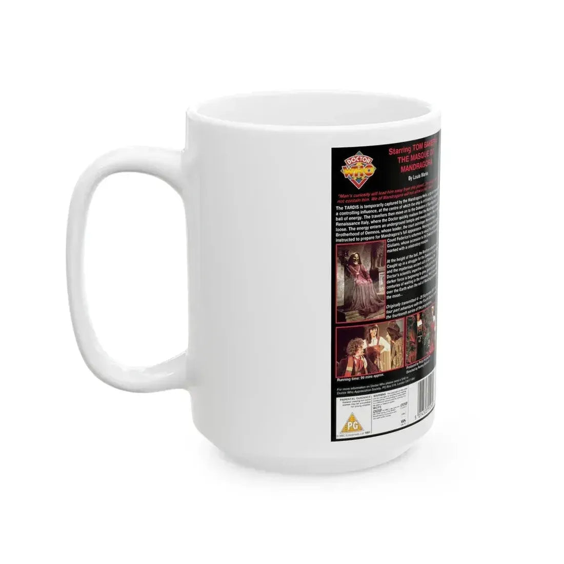 DOCTOR WHO THE MASQUE OF MANDRAGORA TOM BAKER (VHS COVER) - White Coffee Mug - Go Mug Yourself