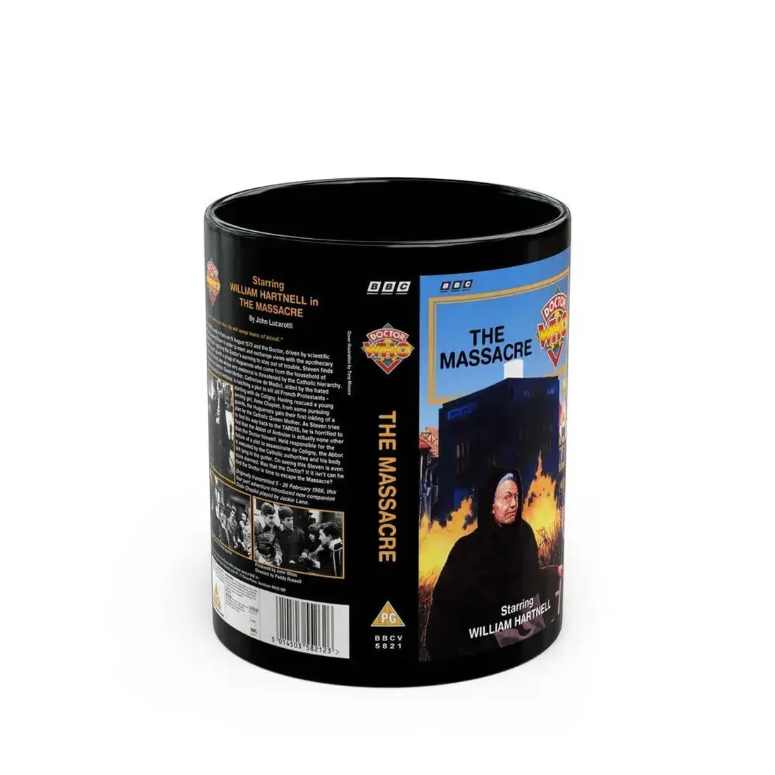 DOCTOR WHO THE MASSACRE (VHS COVER) - Black Coffee Mug 11oz - Go Mug Yourself