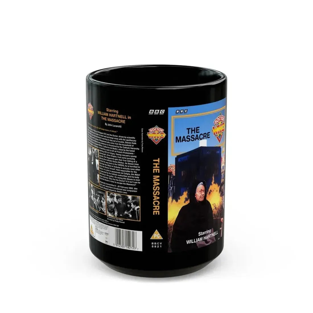 DOCTOR WHO THE MASSACRE (VHS COVER) - Black Coffee Mug 15oz - Go Mug Yourself