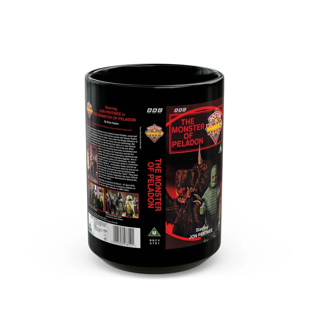 DOCTOR WHO THE MONSTER OF PELADON JON PERTWEE (VHS COVER) - Black Coffee Mug-15oz-Go Mug Yourself