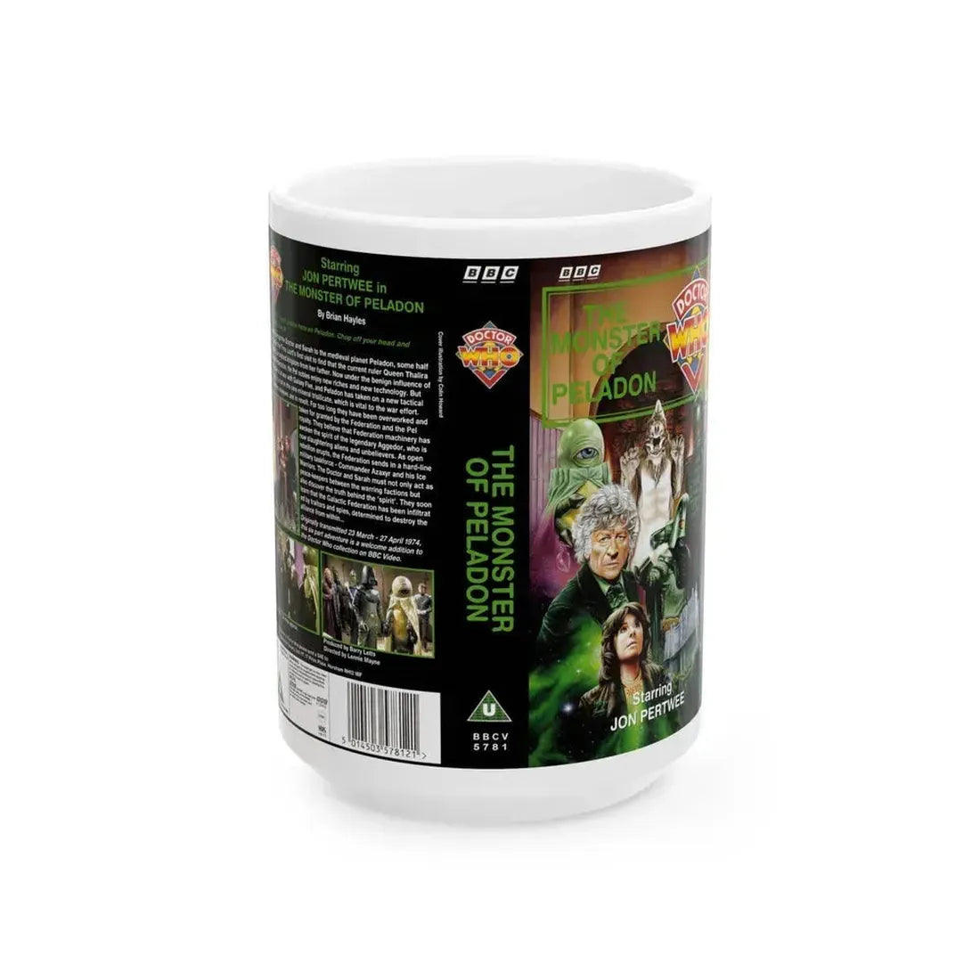 DOCTOR WHO THE MONSTER OF PELADON (VHS COVER) - White Coffee Mug 15oz - Go Mug Yourself