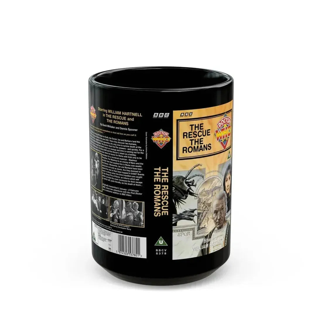 DOCTOR WHO THE RESCUE THE ROMANS (VHS COVER) - Black Coffee Mug 15oz - Go Mug Yourself