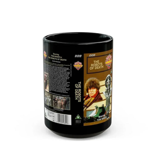 DOCTOR WHO THE ROBOTS OF DEATH (VHS COVER) - Black Coffee Mug 15oz - Go Mug Yourself