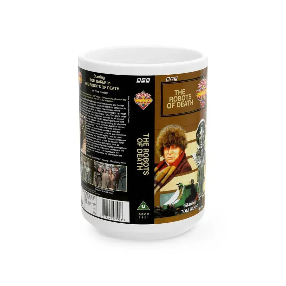 DOCTOR WHO THE ROBOTS OF DEATH (VHS COVER) - White Coffee Mug 15oz - Go Mug Yourself