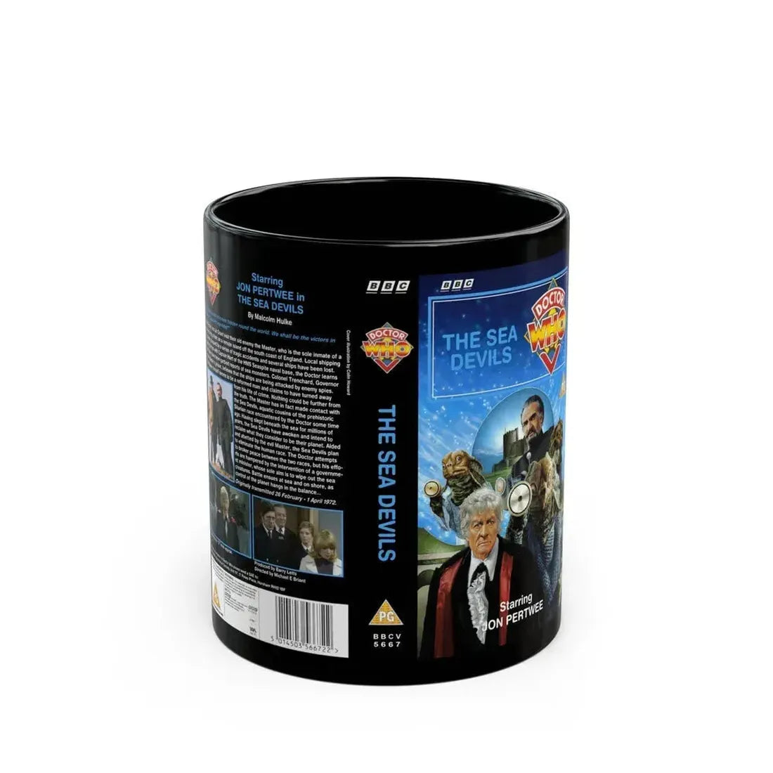 DOCTOR WHO THE SEA DEVILS (VHS COVER) - Black Coffee Mug 11oz - Go Mug Yourself