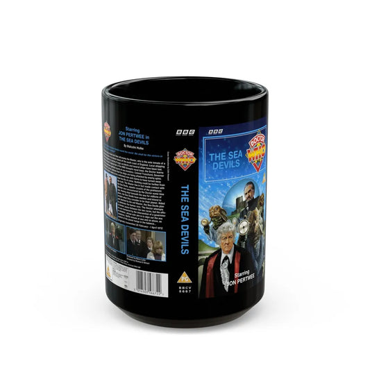 DOCTOR WHO THE SEA DEVILS (VHS COVER) - Black Coffee Mug-15oz-Go Mug Yourself