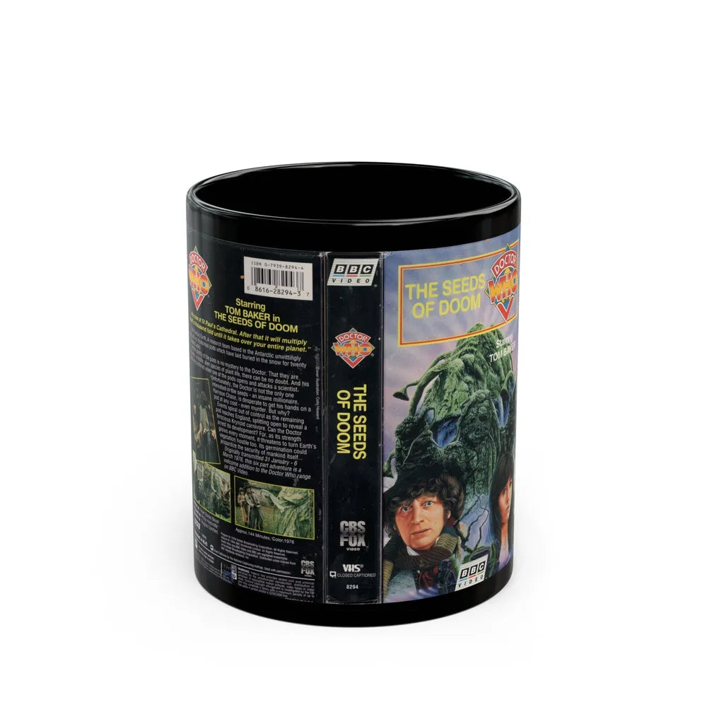 DOCTOR WHO THE SEEDS OF DOOM (VHS COVER) - Black Coffee Mug-11oz-Go Mug Yourself